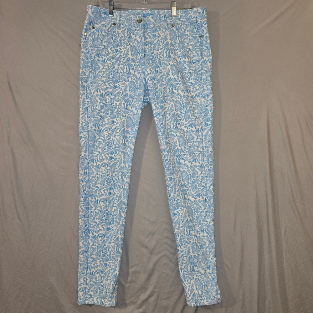 J.McLaughlin Pants 12 Women Blue Floral Paisley Slim Leg Stretch Chino